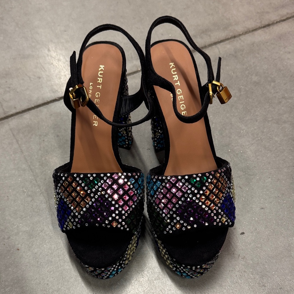 Kurt Geiger Black and Multicolor Platform Sandals